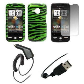 Premium Neon Green and Black Zebra Stripes Design Snap On Cover Hard Case Cell Phone Protector + Crystal Clear LCD Screen Protector + Rapid Car Charger + USB Data Charge Sync Cable for HTC Droid Eris [Accessory Export Packaging] Electronics