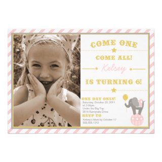 Vintage Circus Elephant   6th Birthday Custom Invitation