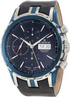 Edox Men's 01113 357B BUIN Grand Ocean Automatic Chronograph Blue PVD Genuine Leather Watch Watches
