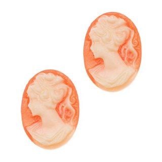 Vintage Style Lucite Oval Cameo Coral With Lady's Profile Facing Left 14x10mm (4)