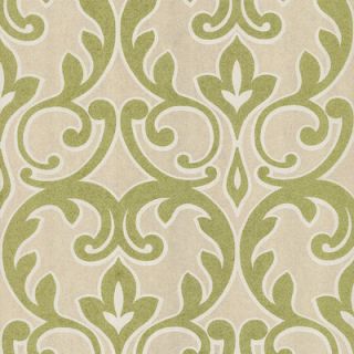Brewster Home Fashions Salon Outline Damask Wallpaper in Metallic Lime