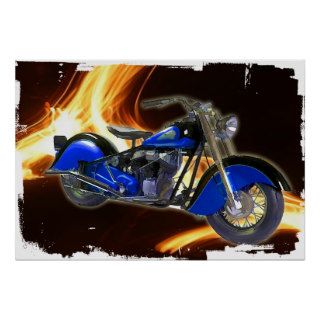Flame Streaks with Blue Motorcycle Print