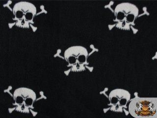 Fleece Printed SKULL CAP BONES BLACK Fabric / 58'' W / Sold by the yard S 366