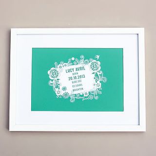 personalised birth announcement art print by ant design gifts