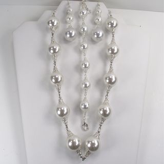 Silverplated White Glass Pearl Wedding Jewelry Set Jewelry Sets