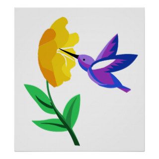Cut Paper Hummingbird & Flower Poster