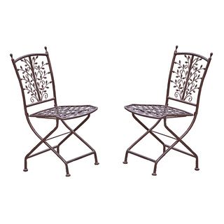 Hammered Bronze Iron Leaves Bistro Chairs (Set of 2) Bistro Sets