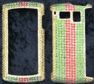 FULL DIAMOND CRYSTAL STONES COVER CASE FOR SANYO INCOGNITO 6760 GREEN RED STRIPES ON GOLD Cell Phones & Accessories