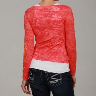Ed Hardy Women's Red Long sleeve Scoop Neck Top FINAL SALE Ed Hardy Long Sleeve Shirts