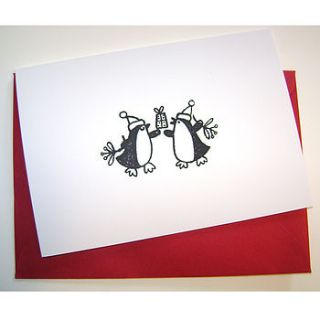 pack of hand printed penguin christmas cards by ruth green design