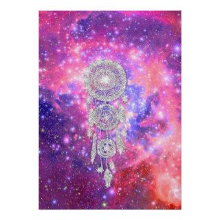 Galaxy Nebula Glitter dreamcatcher Pink Space Print