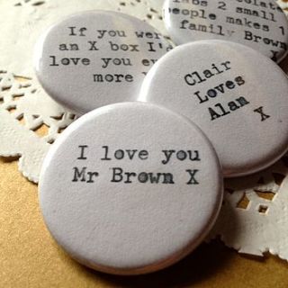 personalised typewriter badge by reddandbrown