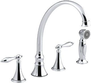 KOHLER K 377 4M CP Finial Traditional Kitchen Sink Faucet with 9 3/16 Inch Spout Reach, Polished Chrome   Touch On Kitchen Sink Faucets  