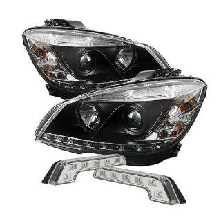 Carpart4u Mercedes Benz C Class W204 DRL LED Black Projector Headlights and LED Day Time Running Light Package Automotive