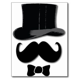 mustache, top hat, bow tie and pearls post card