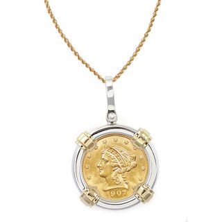 American Coin Treasures 14k Gold Sterling Silver $2.50 Liberty Gold Piece Quarter Eagle Coin Bezel Pendant Necklace American Coin Treasures Gold Necklaces