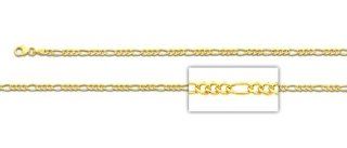 Yellow 14K Gold Bonded / Gold Over Silver Hollow Figaro Chain Necklace 3.3mm  SKU GB 002 01_24 Jewelry