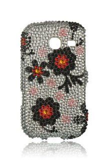 Samsung R380 Full Diamond Graphic Case   Silver with Black Daisy (Package include a HandHelditems Sketch Stylus Pen) Cell Phones & Accessories