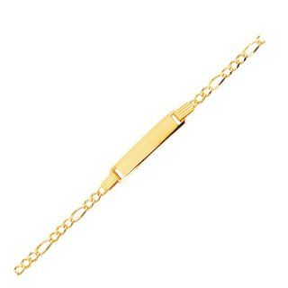 14k Yellow Gold 5.4 mm (7/32 Inch) Figaro Chain Child/Baby ID Bracelet 6" Jewelry