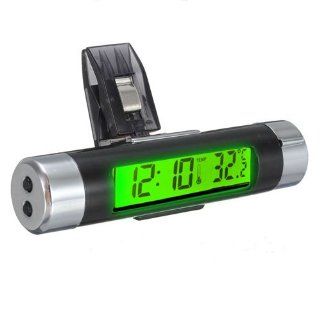 Car Bicycle LCD Clip on Digital backlight Clock with Thermometer Green Automotive