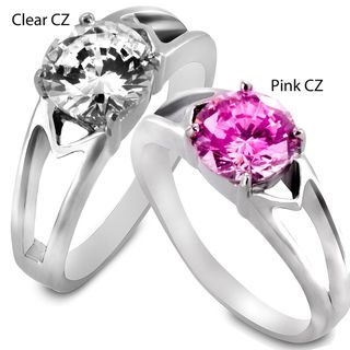 Stainless Steel Cubic Zirconia Solitaire Ring West Coast Jewelry Cubic Zirconia Rings