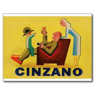 Cinzano, Beverage, Drink, Vintage Poster Post Card