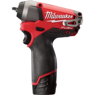 Milwaukee M12 FUEL Cordless Impact Wrench Kit — 1/4in. Sq., 12 Volt, With Compact 2.0 Ah Batteries, Model# 2452-22  Impact Wrenches