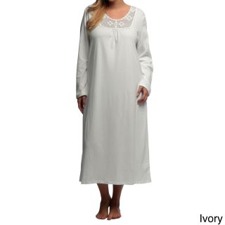 La Cera La Cera Womens Plus Size Long Sleeve Crochet Yoke Nightgown Ivory Size 1X (14W  16W)