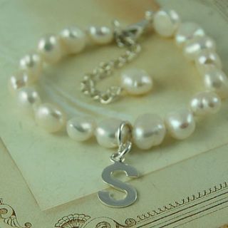 personalised girl's pearl bracelet with initial by highland angel