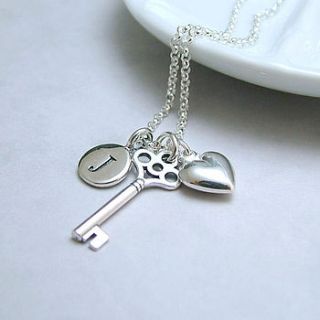 personalised silver key and heart necklace by wished for
