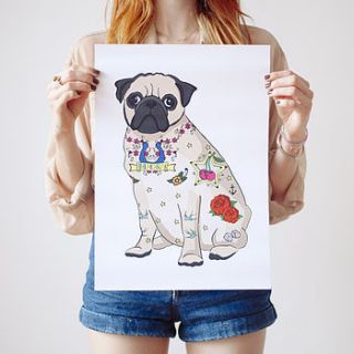 tattoo pug a3 print by sophie parker