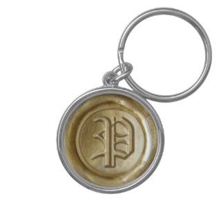 Wax Seal Monogram   Gold   Old English P   Keychain