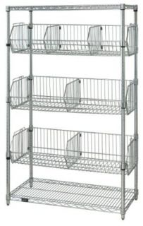 Quantum Storage Systems 1836BC6C 2 Tier Stationary Wire Basket Unit with 3 Baskets, Chrome Finish, 18" Width x 36" Length x 63" Height