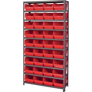 Quantum Storage Complete Shelving System with 6in. Bins — 36in.W x 12in.D x 75in.H, 36 bins (11 5/8in.L x 8 3/8in.W x 6in.H each), Red, Model# 1275207RD  Single Side Bin Units
