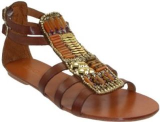 Zigi Raven Women's Tan Leather Flat Roman Sandals (8, Tan Leather) Shoes