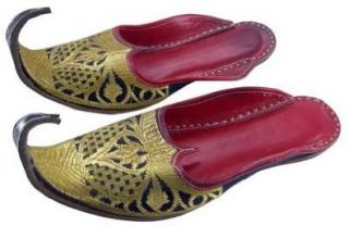 Mens Khussa Shoes Zari Embroidery Punjabi Jutti / Mojari Indian Clothing (Black, 9.5) Shoes