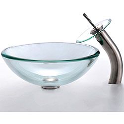 Kraus Clear 19mm Glass Sink And Waterfall Faucet