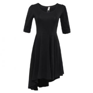 Gamiss Women's Hot Sale Low cut Scoop Neck Form fitting High Low Tunic Dress Black High Low Dress