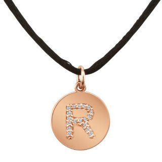 14k Rose Gold Letter "R" Diamond Alphabet Disc Pendant on Silk Cord Jewelry
