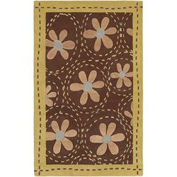 Hand tufted Gold Floral Bordered Fleur Wool Rug (9 X 13)
