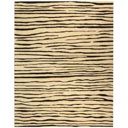 Handmade Stripes Ivory New Zealand Wool Rug (36 X 56)