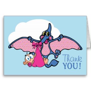 Pterodactyl Dinosaur Girl Baby Shower Thank You Greeting Card