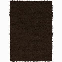 Handwoven Dark Brown Mandara New Zealand Wool Shag Rug (26 X 76)