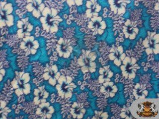 Fleece Printed Hawaiian Blue Fabric / 58" Wide / Sold by the yard S 401