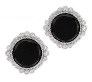 Judith Ripka Sterling Silver Faceted Onyx Button Earring w/ Diamonique —