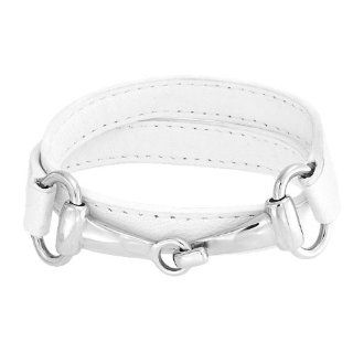 Bling Jewelry White Leather Stainless Steel Horses Bit Equestrian Wrap Bracelet Jewelry