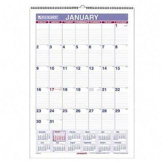 At A Glance PMLM03 28 Wirebound, Erasable, Laminated Monthly Wall Calendar for 2009, 15 1/2 X 22 3/4, Blue/Red 