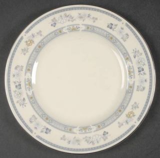 Minton Penrose Salad Plate, Fine China Dinnerware   Blue Band,Blue,Tan&White Flo