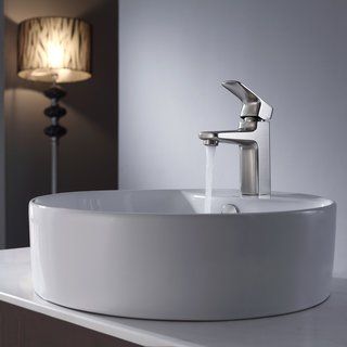 Kraus Bathroom Combo Set White Round Ceramic Sink/virtus Bas inch Faucet