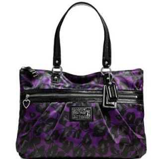 New Authentic COACH Signature Daisy Ocelot Leopard Print Tote Bag Purple & Black w/COACH Receipt Shoes